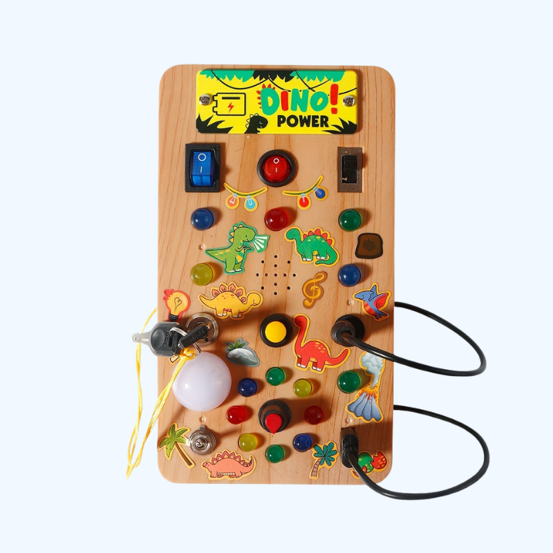 Dino Power Busy Board | ABS-materiaal, LED-verlichting, circuitbord speelgoed. Stimuleert focus, hand-oogcoördinatie en kleurenherkenning. Vanaf 18 maanden.