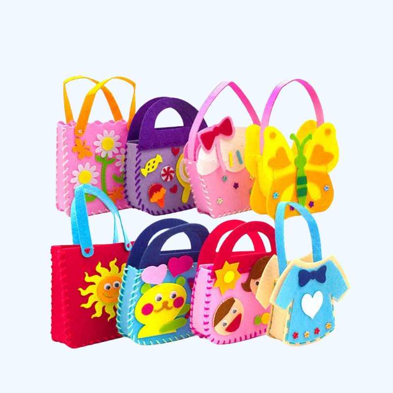 4-delige Handgemaakte Kindertassen Set | Doe-het-zelf Dieren & Bloemen Handtas Knutselset, Creatief Handwerk Speelgoed