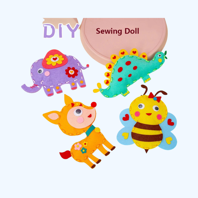 3-delige DIY Naai Ambachtenset | Handgemaakte Knuffels van Niet-geweven Stof, Educatief Naaispeelgoed voor Beginners