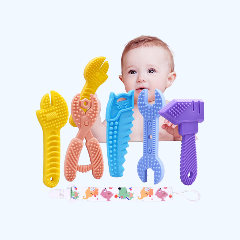 5-Pack Cadeau Set Hamer, Sleutel, Schaar | Tandvlees Speelgoed voor Baby's 0-6 / 6-12 Maanden | BPA-vrije Siliconen Bijtspeeltjes