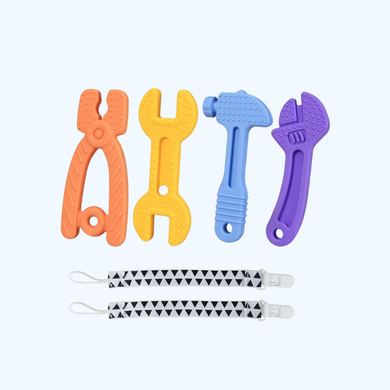 Set van 10 Baby Tandvlees Speelgoed in Siliconen | Hamer, Sleutel, Moersleutel, Tang - Bijtspeelgoed voor Baby's 0-6 / 6-12 Maanden