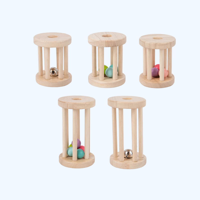 Houten Baby Muziekspeelgoed | Rollende Kooi met Bel, Kleurrijke Rammelaars voor Jonge Kinderen