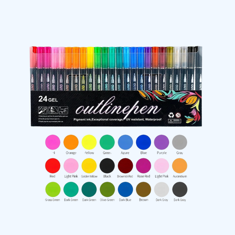 Dubbele Lijn Contour Pen | Metallic Fluorescerende Stiften, DIY & Wenskaarten Kleurset voor Kinderen