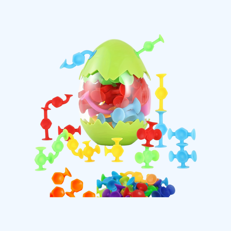 Zuignap Speelset met 18/48 Stuks | Zachte Siliconen Bouwblokken in Eierdoos, Sensorisch Fidget Speelgoed, Ideaal voor Reizen & Vakantie