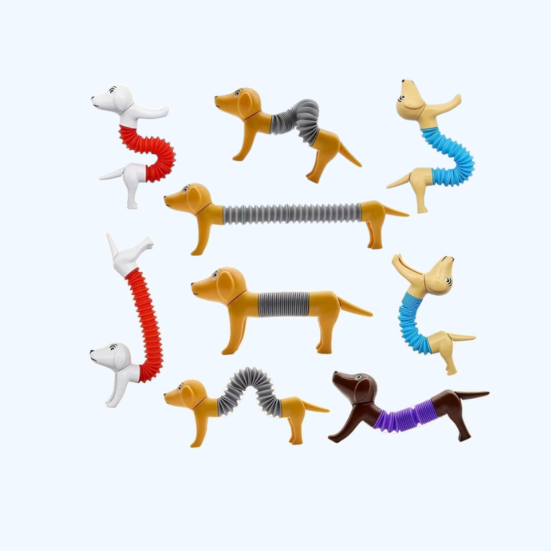 Grappige Springhond Pop-Buizen | Stressverlichtend Sensorisch Speelgoed voor Kinderen & Volwassenen