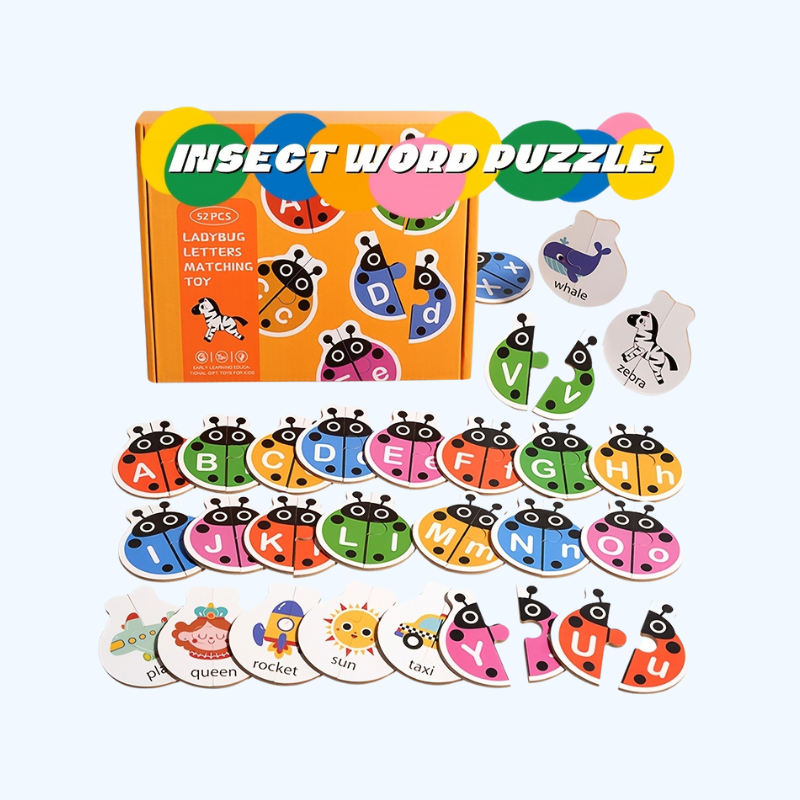 52-delige Houten Insecten Letterpuzzel | Educatief Spel voor Kinderen (3+), Kleurrijke Lieveheersbeestjes & Dieren, Ideaal voor Kerst, Pasen & Schoolstart