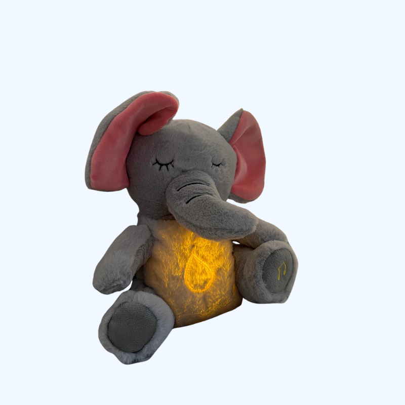 Ademende Knuffel Olifant | Muzikaal & lichtgevend pluchen knuffeldier – Slaapmaatje voor baby's