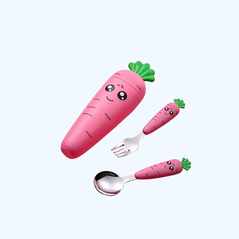 Wortel Bestek Set (1 St.) | Roestvrijstalen vork & lepel, duurzaam & speels