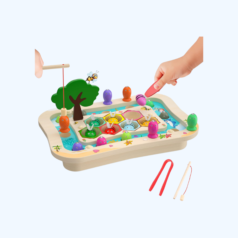 Montessori Houten Speelgoed | Magnetisch Visspel & Kleuren Sorteren | Educatief Peuterspeelgoed 2-4 Jaar