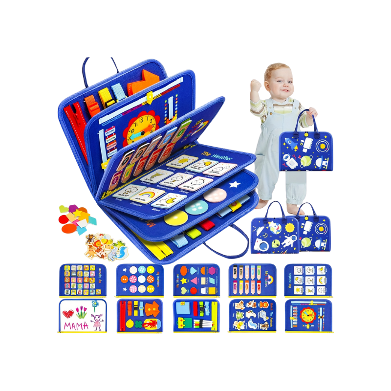Busy Board 12-in-1 | Educatief Sensorisch Boek | Reisspeelgoed voor Peuters 0–3 Jaar