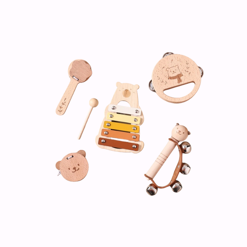Montessori Muziekspeelgoed | Houten Xylofoon met Beren Design | Educatief Muziekinstrument | 0–3 Jaar