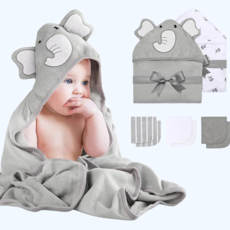 Baby Badcape Set | 8-delige badset voor jongens of meisjes, washandjes en douchelaken, cadeau voor pasgeborenen en peuters