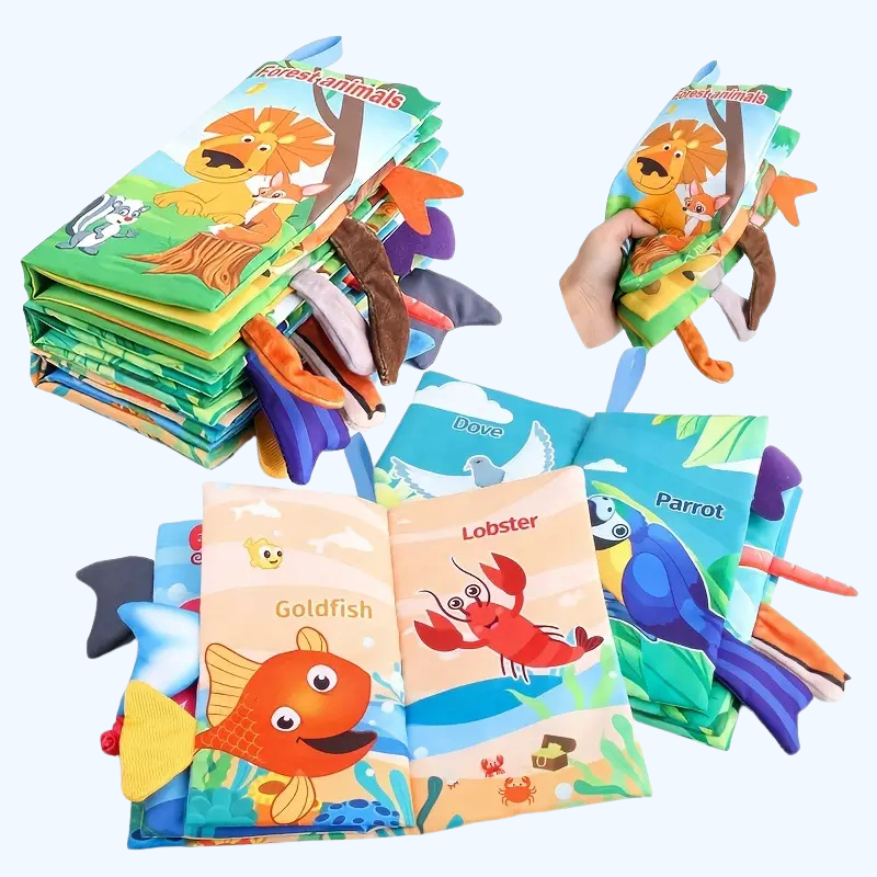 Livre en Tissu Crinkle Doux Montessori à Toucher et Ressentir | Jouets Sensoriaux pour Bébé Apprentissage Poussette