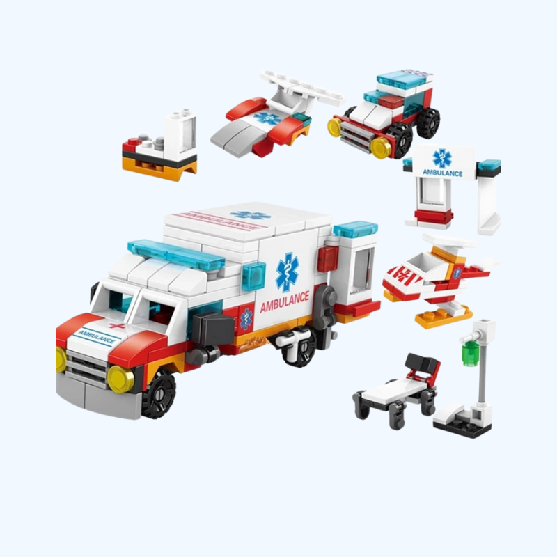 6-in-1 NIEUWE Ambulance Escortauto Helicopter Paramedic Dokter Mini Loader Truck Klassiek Model Bouwstenen Sets Bricks Stadsspeelgoed