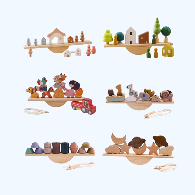 Houten Baby Dieren Balansbord Rijg Speelgoed - Houten Wip Stapelspeelgoed Blokken Bordspellen Montessori Educatieve Cadeaus voor Baby's