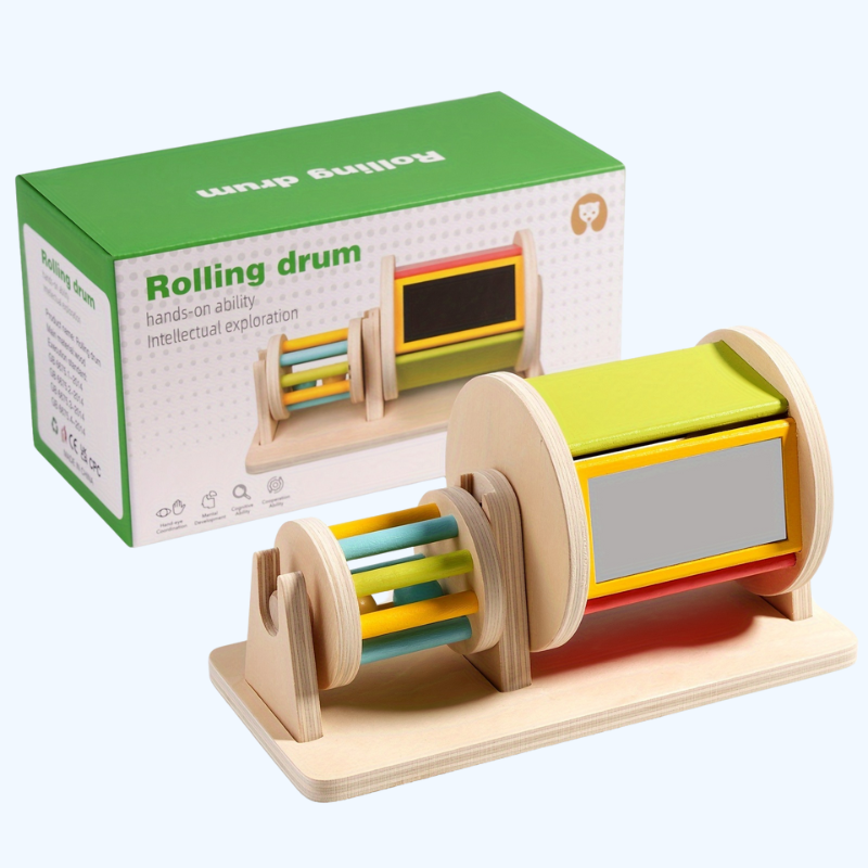 Houten Rollende Trommel Sensory Speelgoed voor 18 Maanden en Ouder | Kleurherkenning & Motorische Vaardigheden Ontwikkelen