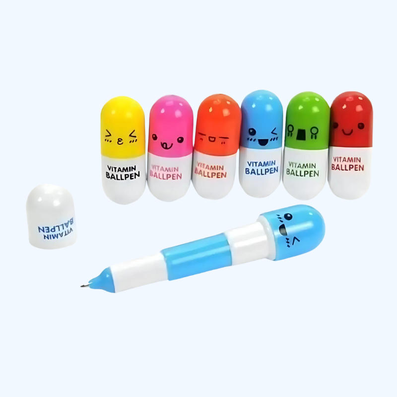 Novelty Vitamin Balpen | Inklapbare Cartoon Expressie Pen | Grappig Schrijfcadeau