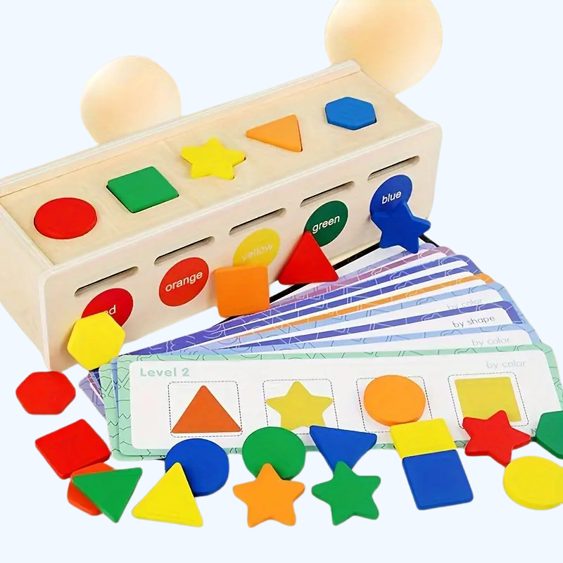 Houten Kleur- en Vormen Sorteerbox | Vroege Educatie Bouwblokken Puzzels voor Kinderen van 1-3+ Jaar