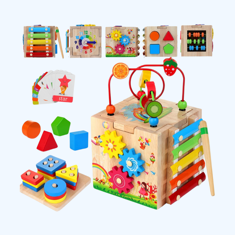 8-in-1 Houten Baby Activiteitenkubus | Montessori Leer Speelgoed 1-3 Jaar | Perfect Eerste Verjaardagscadeau