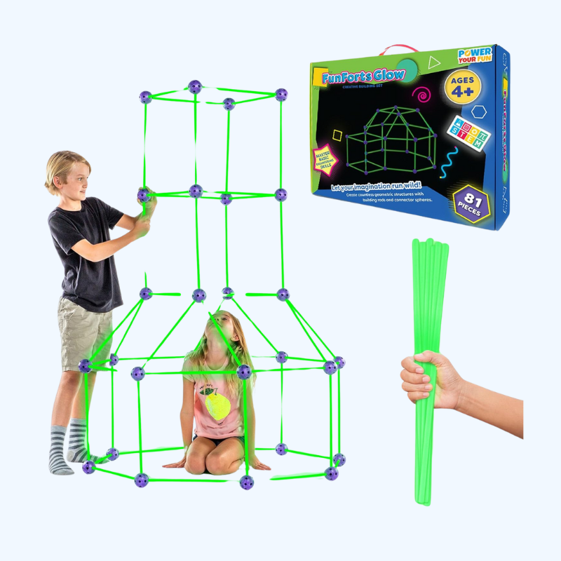 Glow-in-the-Dark Fort Bouwset | STEM Constructiespeelgoed met 81 Stuks | Binnen- & Buitenplezier