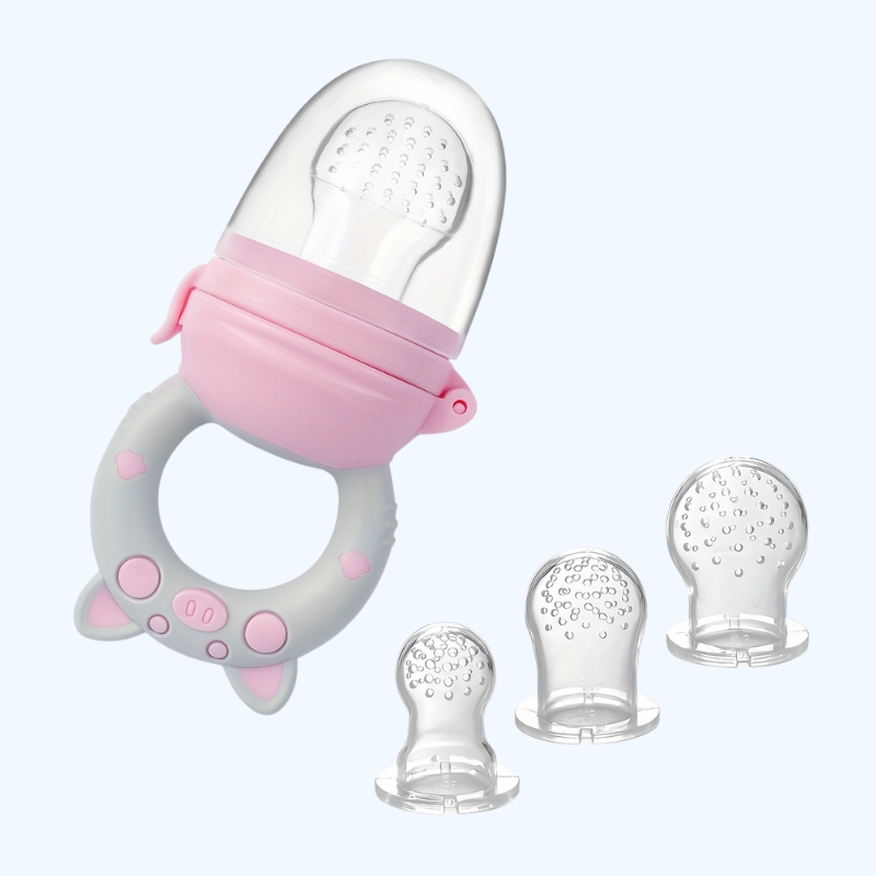 Varkens Silicone Fruit- en Groentevoeders voor Kinderen - BPA-vrij, Voedselveilig, Roze/Groen/Blauw | 4 stuks