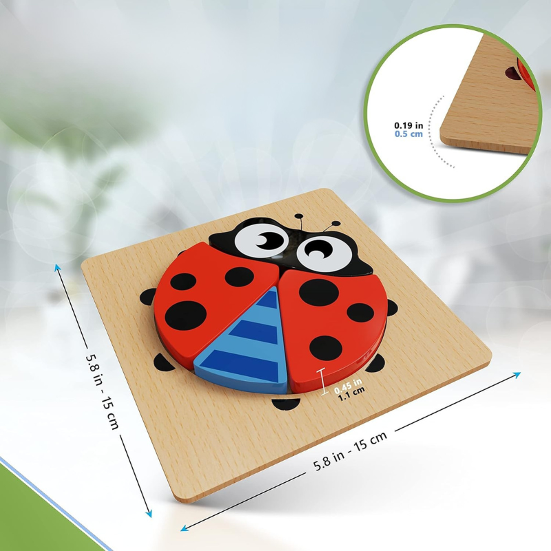 Houten Lieveheersbeestje Handige Blokjesset 4-Delig | Educatief Puzzelspeelgoed