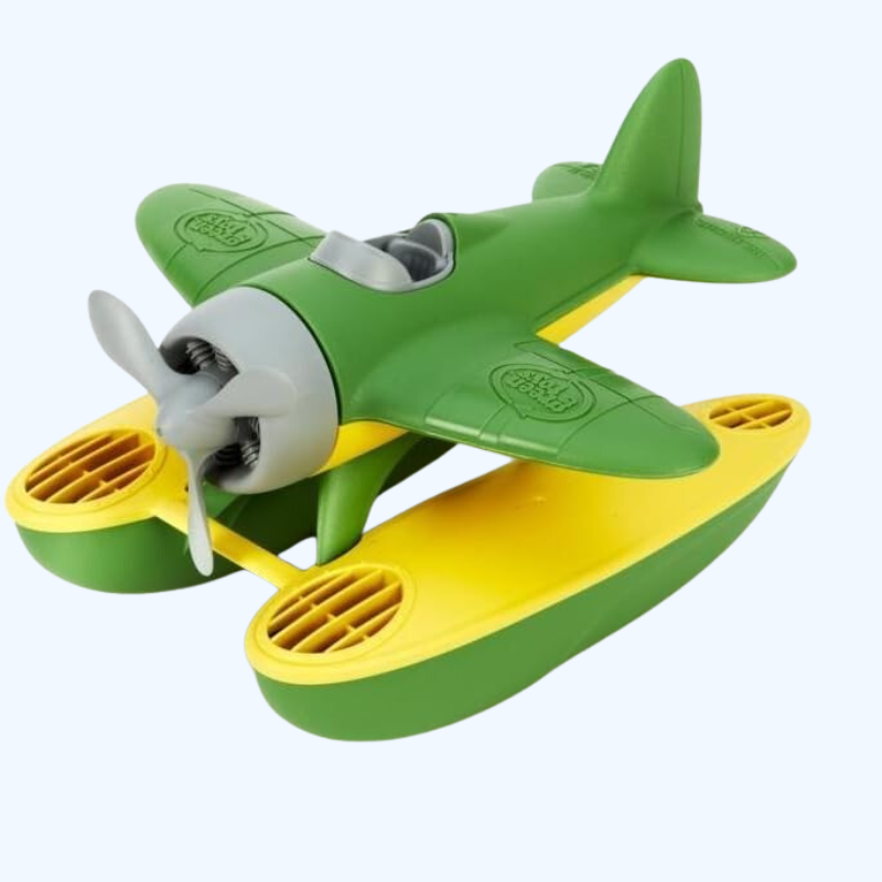 Watervliegtuig in Groene Kleur BPA-vrij, ftalaten-vrij vliegtuigje voor kinderen met draaiende propeller en draagbare pontons (9 x 9,5 x 6 inch) | Verbeter de pincetgreep