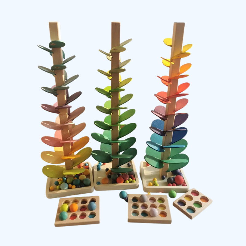 Regenboog Muziekboom | Hoogwaardige Houten Bloemblaadjes en Knikkerbaan, Educatief Speelgoed voor Kinderen