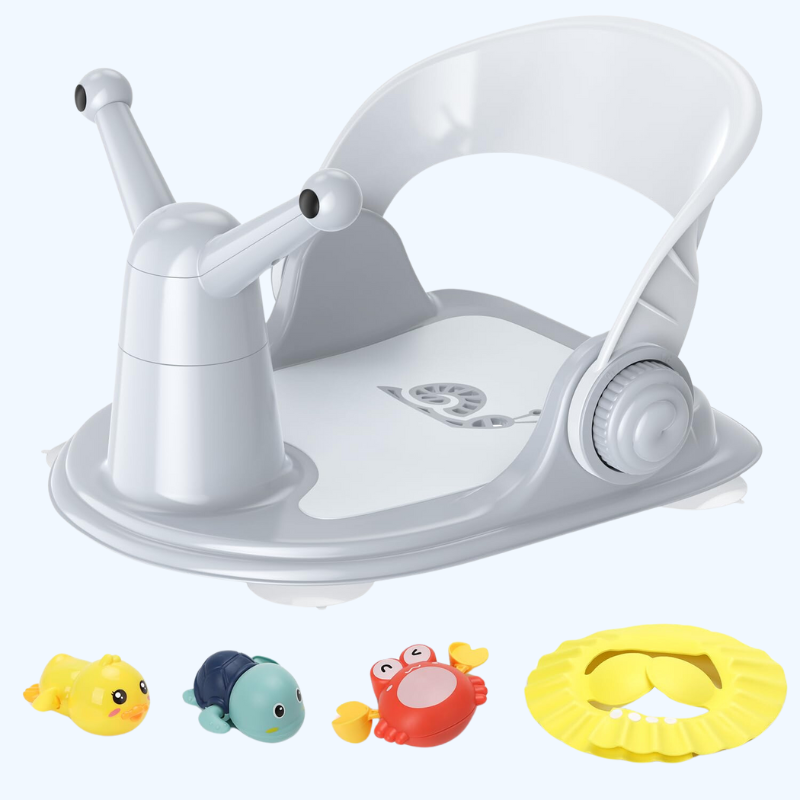 Baby Badstoeltje 6-12 Maanden Opvouwbaar badstoeltje met 3 gratis badspeeltjes en 4 veiligheidszuignappen | Comfortabele badervaring in grijze kleur