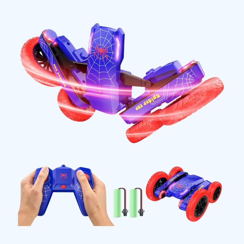 Afstandsbediening auto - Dubbelzijdige mini RC stuntauto, 360° roterende 4WD off-road RC auto met koplampen, 2,4 GHz oplaadbare speelgoedauto voor jongens van 4-7 en 8-12 jaar, ideaal als cadeau voor verjaardag en kerst.