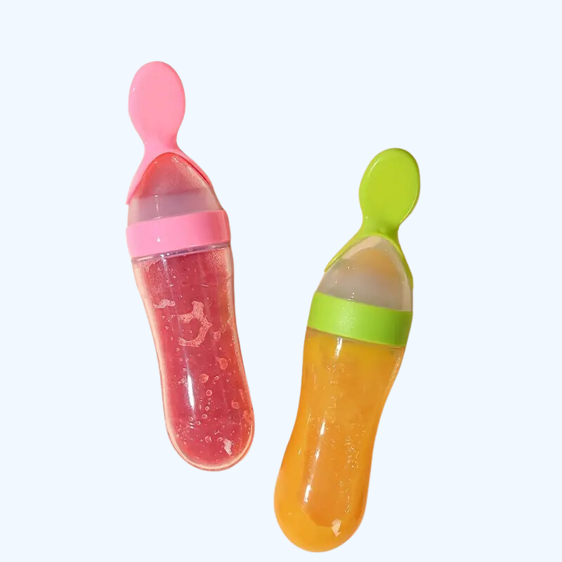 Siliconen Baby Voedingslepel | Rijstpap Siliconen Fles & Lepel Set Knijpbare Voedingsdispenser