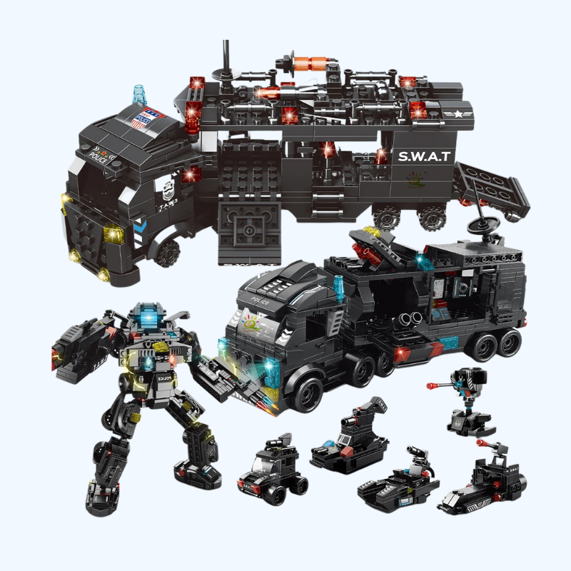 8-in-1 SWAT Politie Truck | Bouwblokken & Helikopter Set
