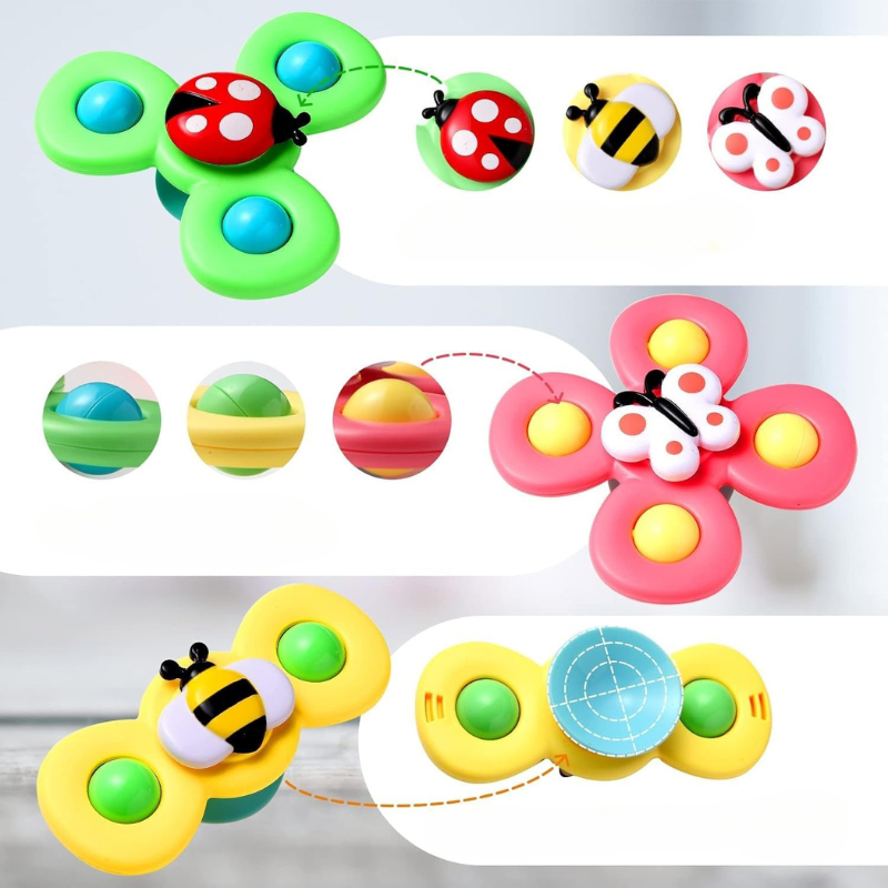 3-delige Baby Bath Spinner Toy | Draaibare Zuignap Spinning Top | Sensorisch Speelgoed