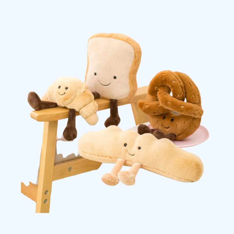 Schattig Pluchen Toastbrood | Pretzel, Croissant en Baguette Knuffel Speelgoed | Zacht Voedselpopje voor Comfort en Verjaardagscadeau voor Kinderen
