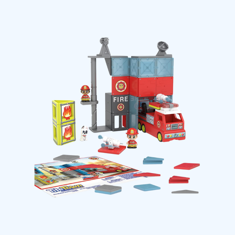 Tile Town Brandweerkazerne & Brandweerwagen Bouwset | 66 Stuks voor Kinderen 3-6 Jaar