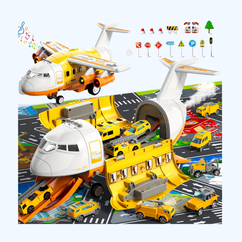 Vliegtuig Speelgoed Voor Kinderen Vanaf 3 Jaar - Groot Transport Vliegtuig met Sprayfunctie en 10 Voertuigauto's - Kerst- en Halloween Cadeau