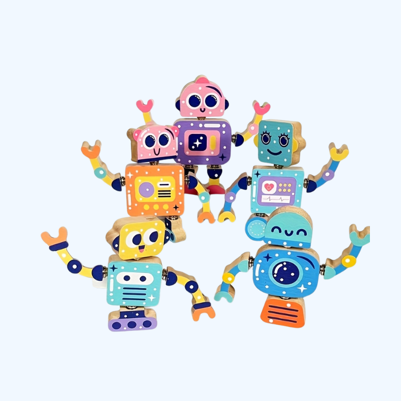 Houten Robot Bouwblokken | Educatieve 5-delige Puzzelset voor Kinderen