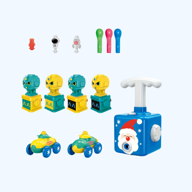Cadeauset voor Kerst en Thanksgiving - Aerodynamische Ballonauto met Santa Claus Thema, Educatief Ballonpuzzel Speelgoed voor Kleuters, Inclusief Ballonvlieger en Handlanceerder