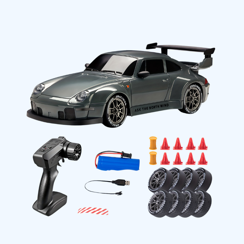 [1 stuk 2.4GHz 4WD RC Drift Auto] - 1:24 RC Drift Auto met Knipperende Lichten, 4WD Hoge-Snelheid Raceauto, Dual Tire Set voor Snelheid & Drift, Inclusief 500mAh Oplaadbare Batterij, USB Oplader, Kegels & Gereedschap