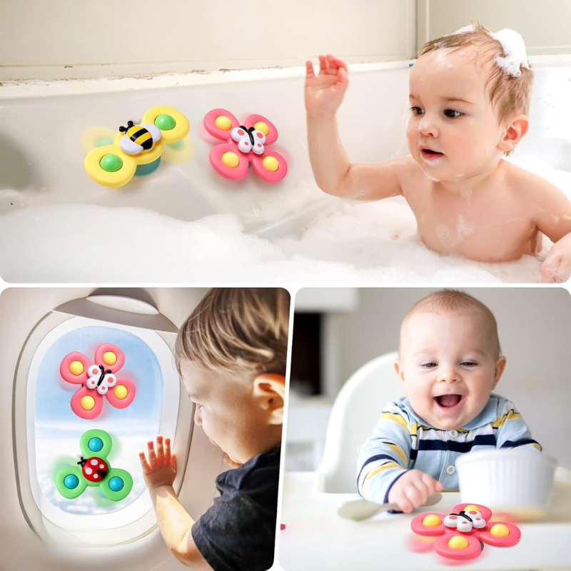 3-delige Baby Bath Spinner Toy | Draaibare Zuignap Spinning Top | Sensorisch Speelgoed