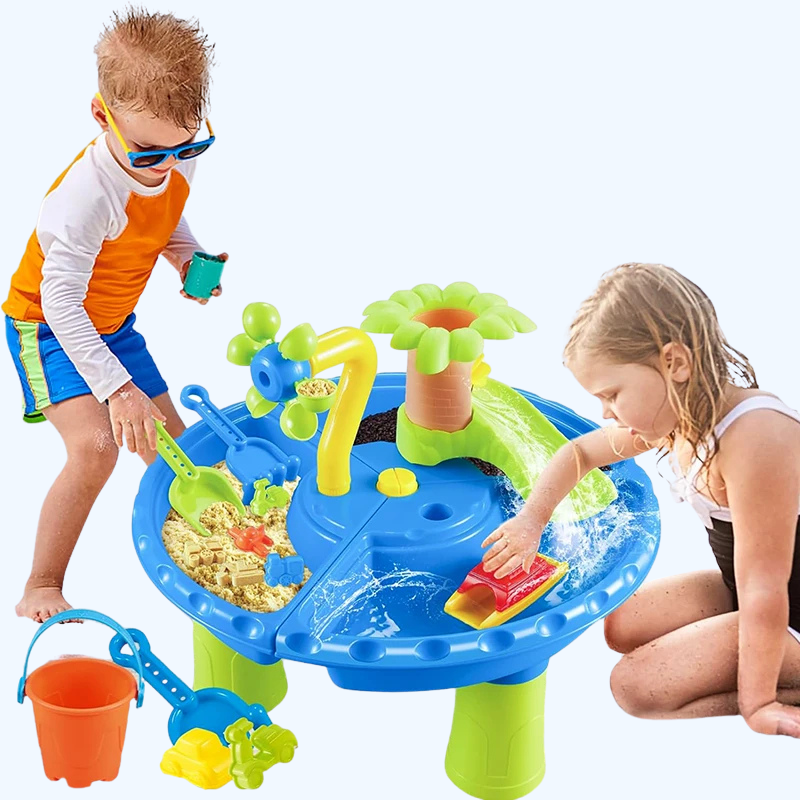 Tafel Zand- en Water Speelset voor Kinderen | Sensory Speelgoed voor Buitenactiviteiten met Zand- en Splash Pool