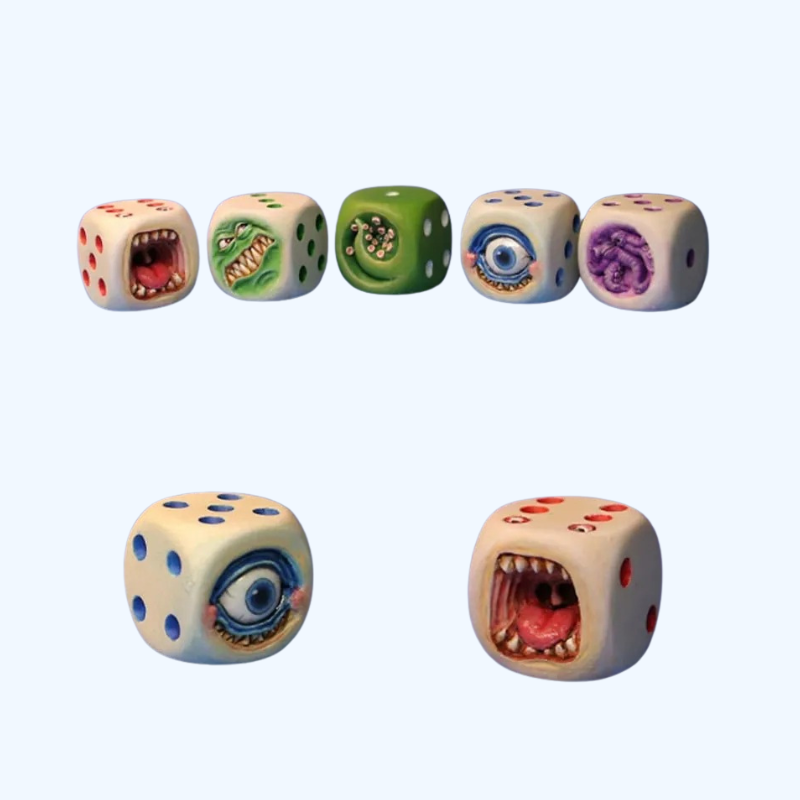 Set van 5 demonendobbelstenen - Creatieve decoraties en originele cadeaus.