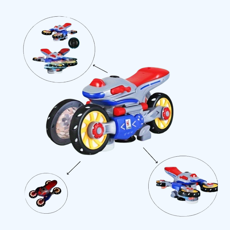 360° stuntmotor met licht en muziek - Duurzaam speelgoed voor kinderen vanaf 3 jaar.
