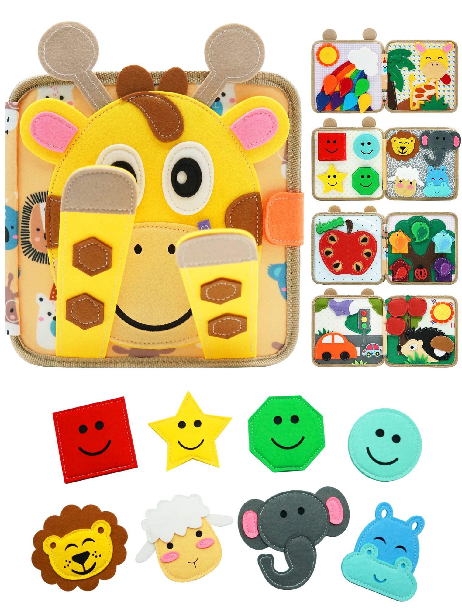 Montessori Giraffe Busy Board | Viltboek voor Fijne Motoriek