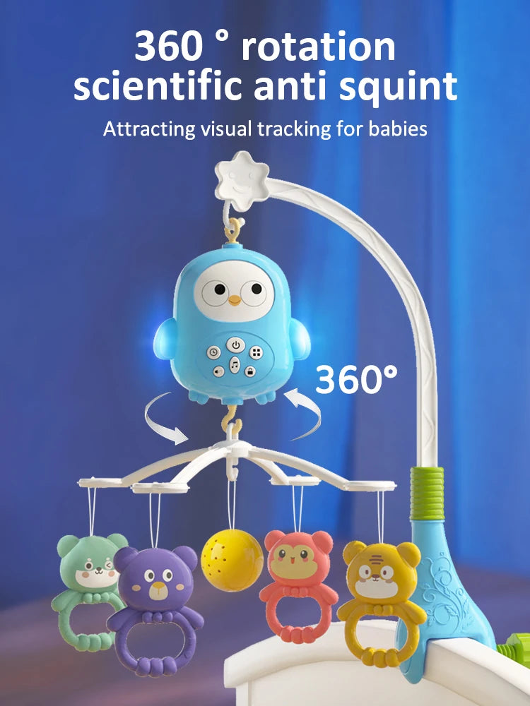 Muzikaal bedmobiel uil|Draaiend rammelspeelgoed babybed muziek