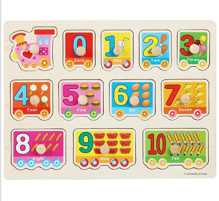 30cm Baby Toys Montessori Wooden Puzzle Hand Grab Board Educational Wood Puzzles for Kids Cartoon Animal Vehicle Gift for Child