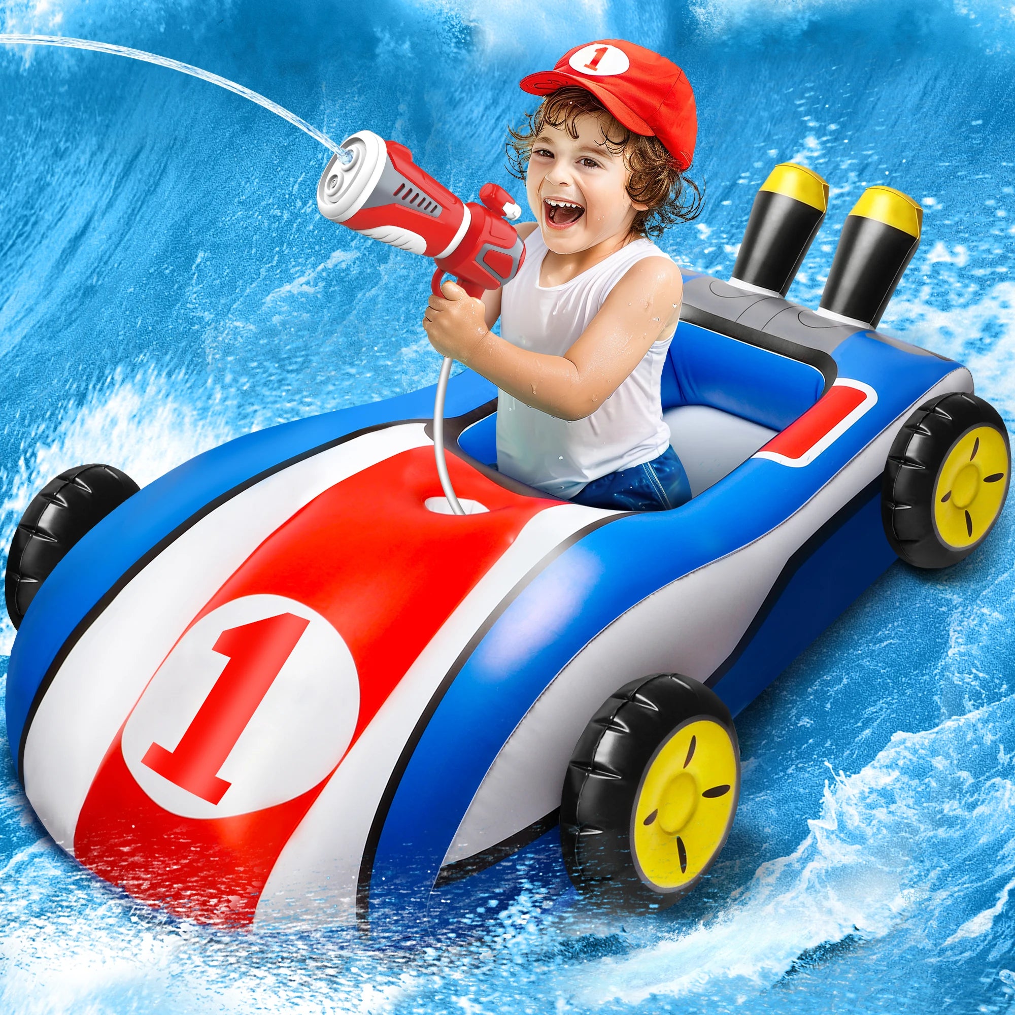 Opblaasbare Pool Float met Water Gun | Ride-On Zwemmen Speelgoed voor 4 5 6 7 8 9 Jaar Oude Jongens Meisjes Zomer Buiten Water Pool Games