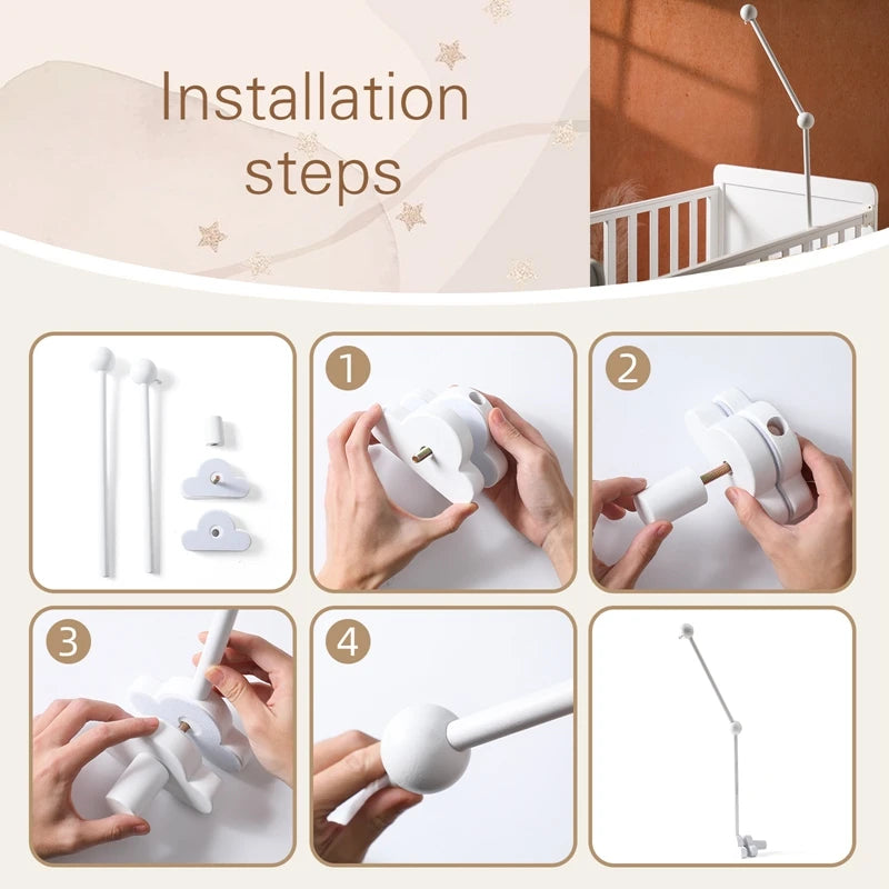 Houten Wolk Babymobiel Houder – Rammelaar Armbeugel voor Wiegdecoratie 0-12 Maanden