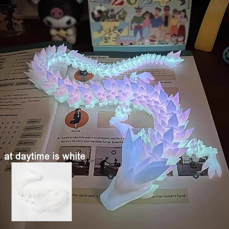3D Geprinte Edelsteen Draak | Glow in the Dark Draaibare Articulerende Draak, Kristallen Figuren, Actiefiguur & Bureau Decoratie, Verjaardagscadeau
