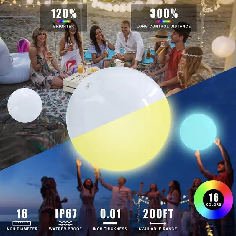 LED Ballon 16 Kleuren - Opblaasbare Verlichte Waterdichte Bal voor Strand, Zwembad, Bruiloften en Tuin